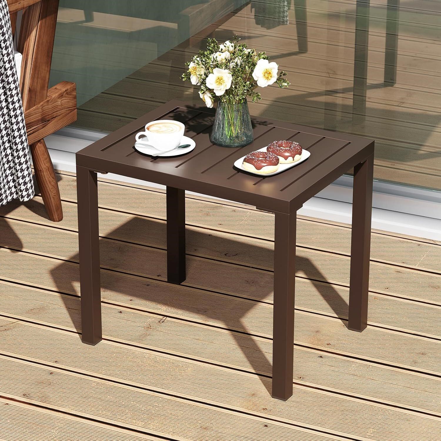 Aluminum Side Table for Patio  Brown