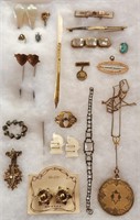 Antique Jewelry Stickpins Locket Earrings Etc.