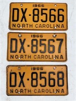 3-1966 NC CONSECUTIVE NUMBERED LICENSE PLATE