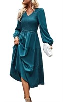 (Size: M - dark blue) Women's Casual Midi Dress