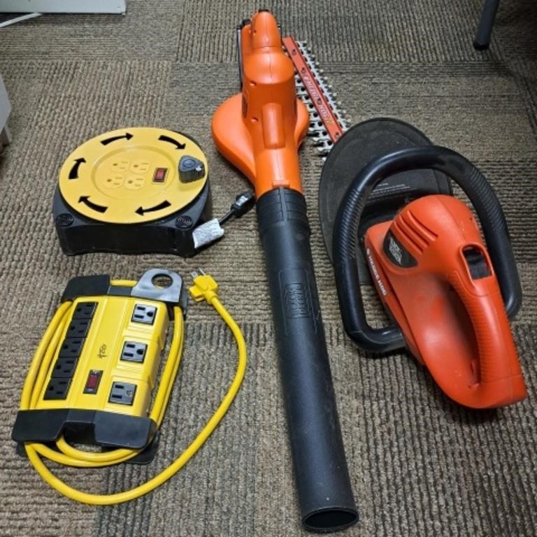 Electric Hedge Trimmer, Blower, Extension Cords