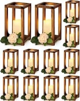 24 Pcs Wedding Candle Lantern Bulk  Wooden LED