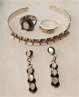 Navajo Sterling Silver MOP Bracelet Earrings Rings