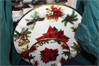 POINSETTIA DECORATED PLATES AND SAUCERS -
