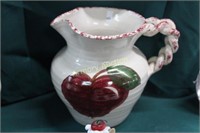 APPLE DECORATED POTTERY PITCHER