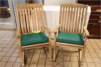 Pair Of Outdoor Wooden Rockers W/ Cushions