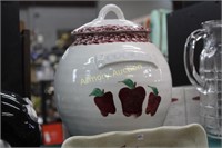 RED APPLE DECORATED POTTERY COOKIE JAR