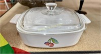 CHERRY DECORATED CORNING CASSEROLE WITH LID