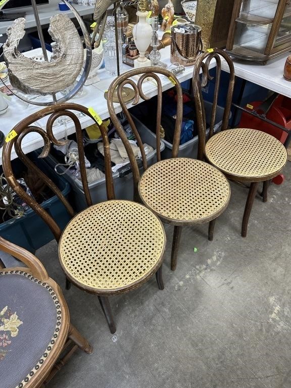 3PC BENTWOOD CANE BOTTOM ANTIQUE CHAIRS