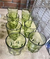 8 GREEN GLASS TUMBLERS