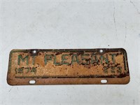 1974 MT PLEASENT LICENSE PLATE