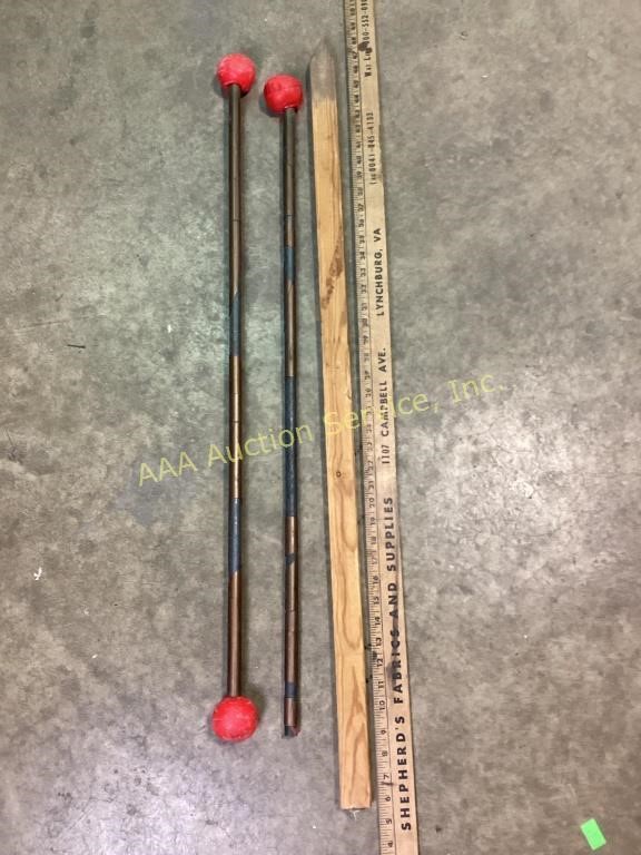 Lead pipes (solid).  Wooden stake