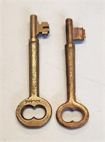 2 Antique Brass Railroad Coach Keys 3 5/8" Adlake