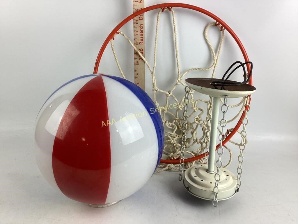 Basketball hoop light fixture with glass globe