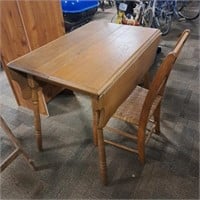 Oak Antique Drop Leaf Table & Rush Chair