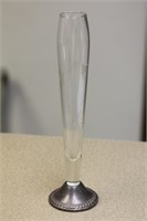 Sterling Base Etched Glass Vase