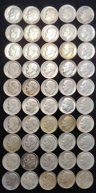 Roll of 50 Silver Roosevelt Dimes PRIMO 90% Silver