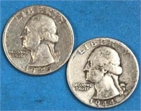 1944 & 1945 25 Cents Silver USA
