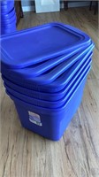 4 blue totes with lids