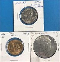 3 Different USA Dollar Coins