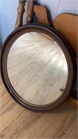 Oval mirror with wood frame, 32x26