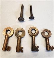 4 Brass Railroad Switch Keys & 2 Date Nails