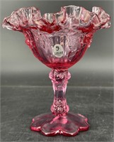 Fenton Dusty Rose Embossed Rose Compote