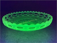 Green Opalescent Vaseline Basket Weave