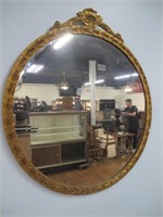 EARLY GOLD FRAMED CIRCLE MIRROR 30 X 34 IN