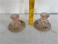 Pink Depression Painted Candle Holders