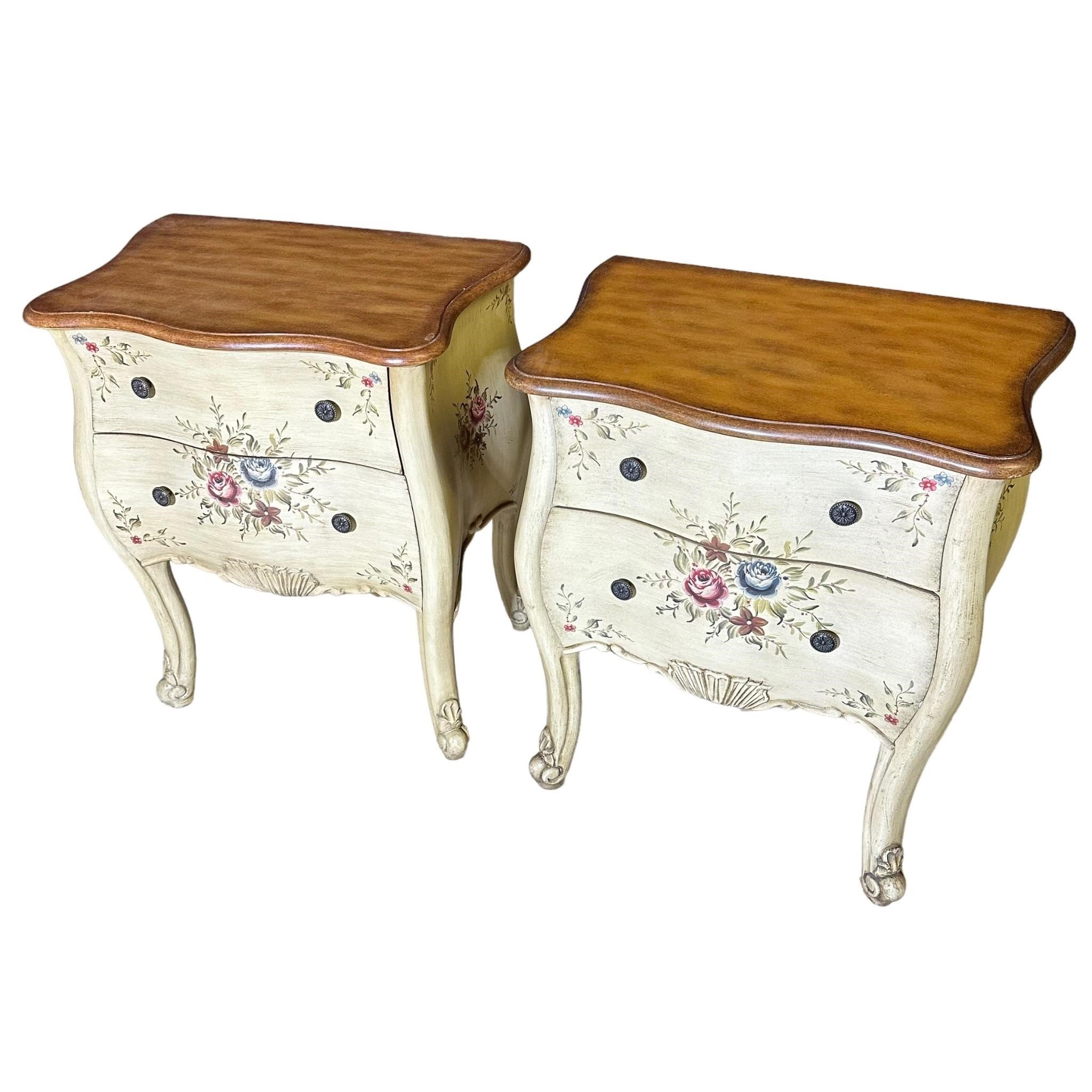 Hand Painted Floral Bed Side End Table Set