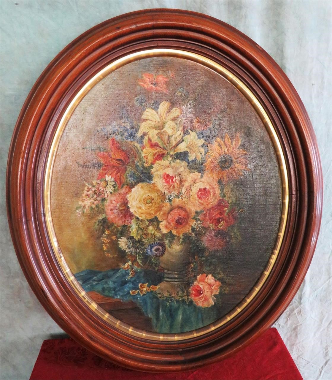 BEAUTIFUL OVAL FRAMED OIL PAINTING-H.BEERS