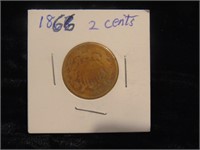 1866 US 2 Cent Coin