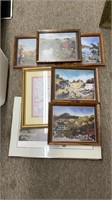 (7) framed wall decor- some are hand-painted by
