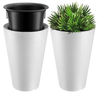 Set of 2 Tall Outdoor Planters, 12" x 18", White R