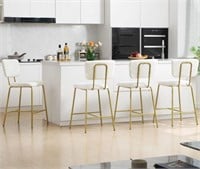 Modern Boucle White Barstools with Gold Metal Legs