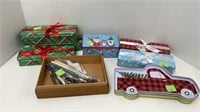 Christmas gift tins and trays, advertising pens,