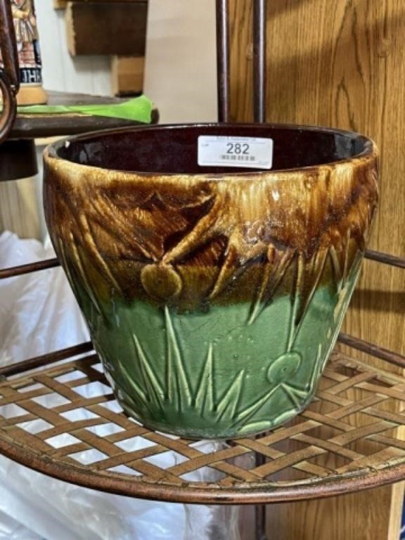 Large Green and Brown Ceramic Planter
