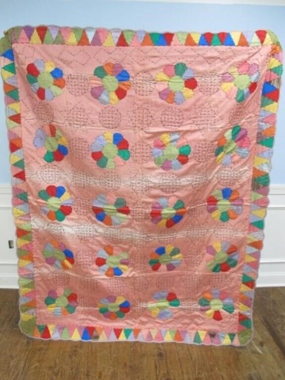 HAND MADE SILK QUILT 66 X 82 INCHES
