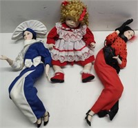 3 Porcelain & Stuffed Dolls
