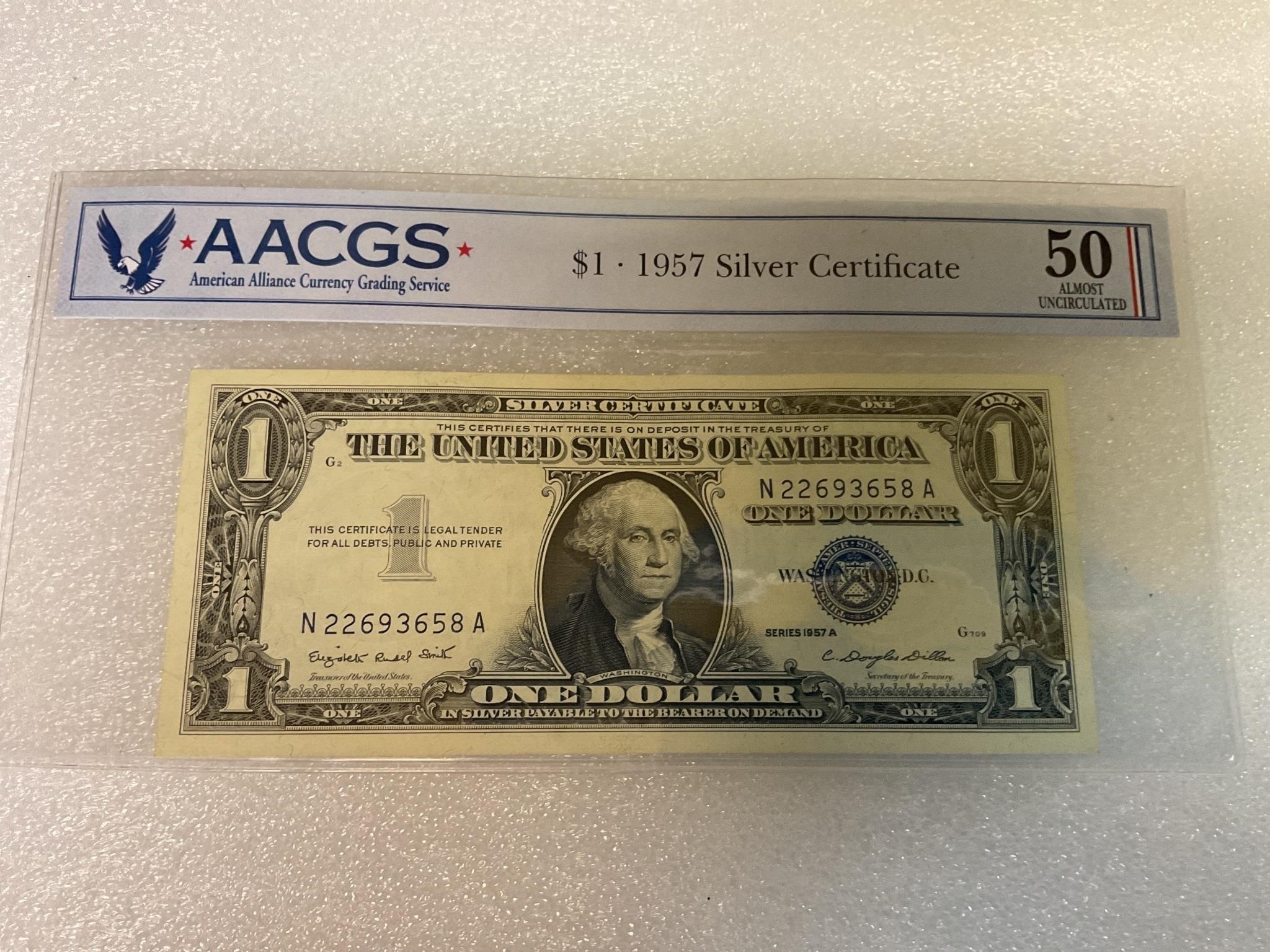 1957 1$ silver certificate almost uncirculated