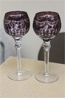 Set of 3 Amethyst Cut Glass Goblets