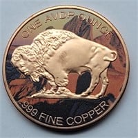 PAINTED 1 OZ COPPER ROUND BUFFALO INDIAN HEAD