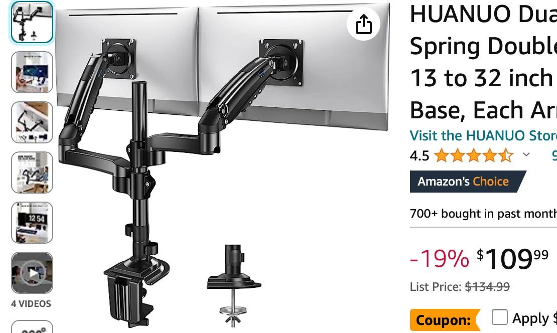 HUANUO Dual Monitor Stand - Height Adjustable