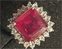 $150 Silver Glass Filled Ruby(6.7ct) White Topaz R