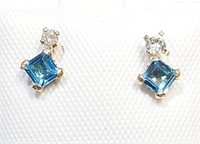 $250 10K  Blue Topaz(0.44ct) Diamond(0.06ct) Earri