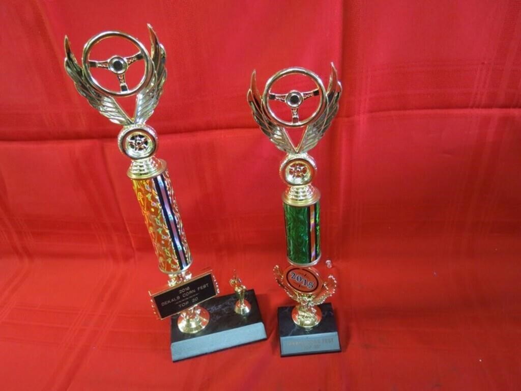 Vintage racing trophies.