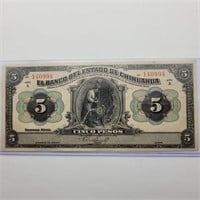 $5 5 PESO OVER STAMPED FORT WORTH TEXAS CADE EL