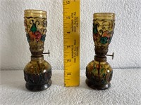 Painted Amber Oil Lamps