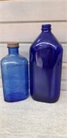 2 Cobalt Blue Bottles - Milk of Magnesia
